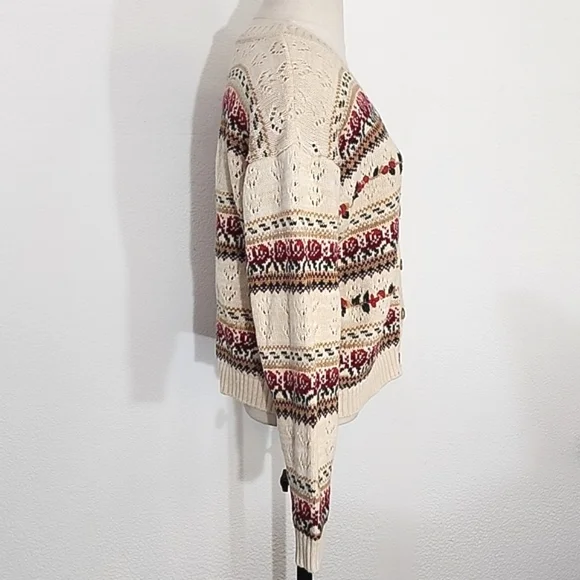 American Vintage Cardigan Cotton Blend Grannycore Floral by BUGC Cream Size L - Picture 9 of 14